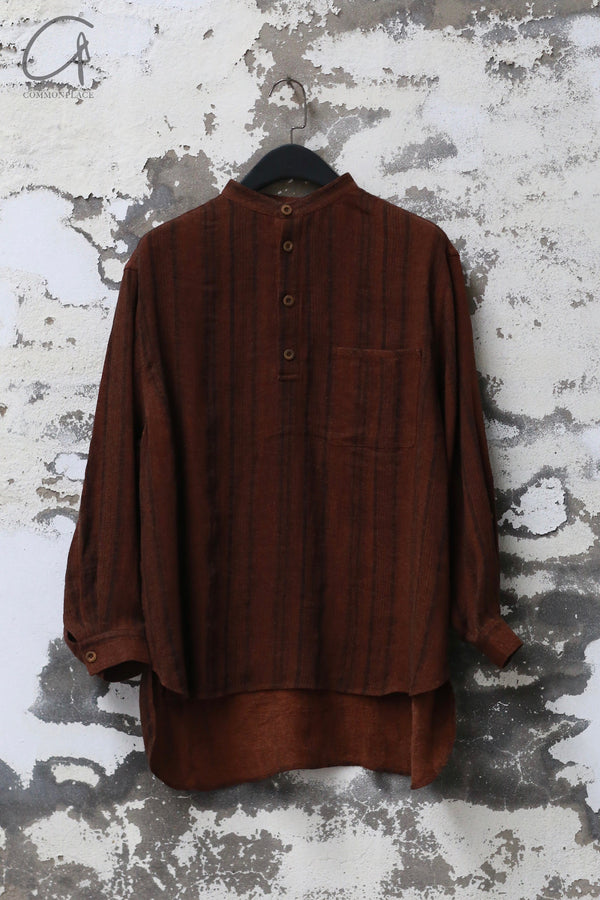 AVIVA JIFEI XUE 24 Autumn and Winter Amber Linen Silk Striped Stand Collar Pullover | AJX-FW24-SCPS-ULSS-HP Amber